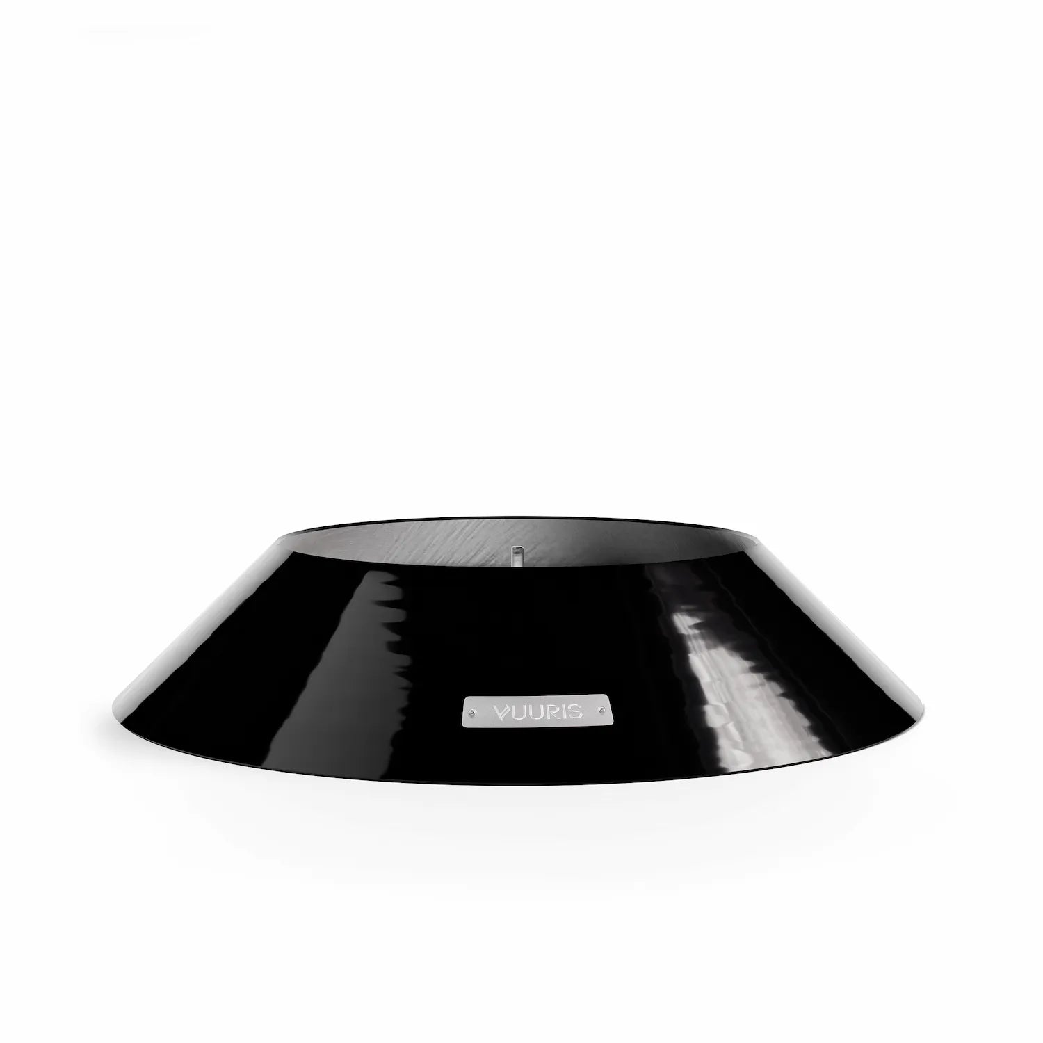 Vuuris small base in Onyx black porcelain enamel, designed to bring the fire pit to lounge height (~15 inches) for intimate low seating gatherings