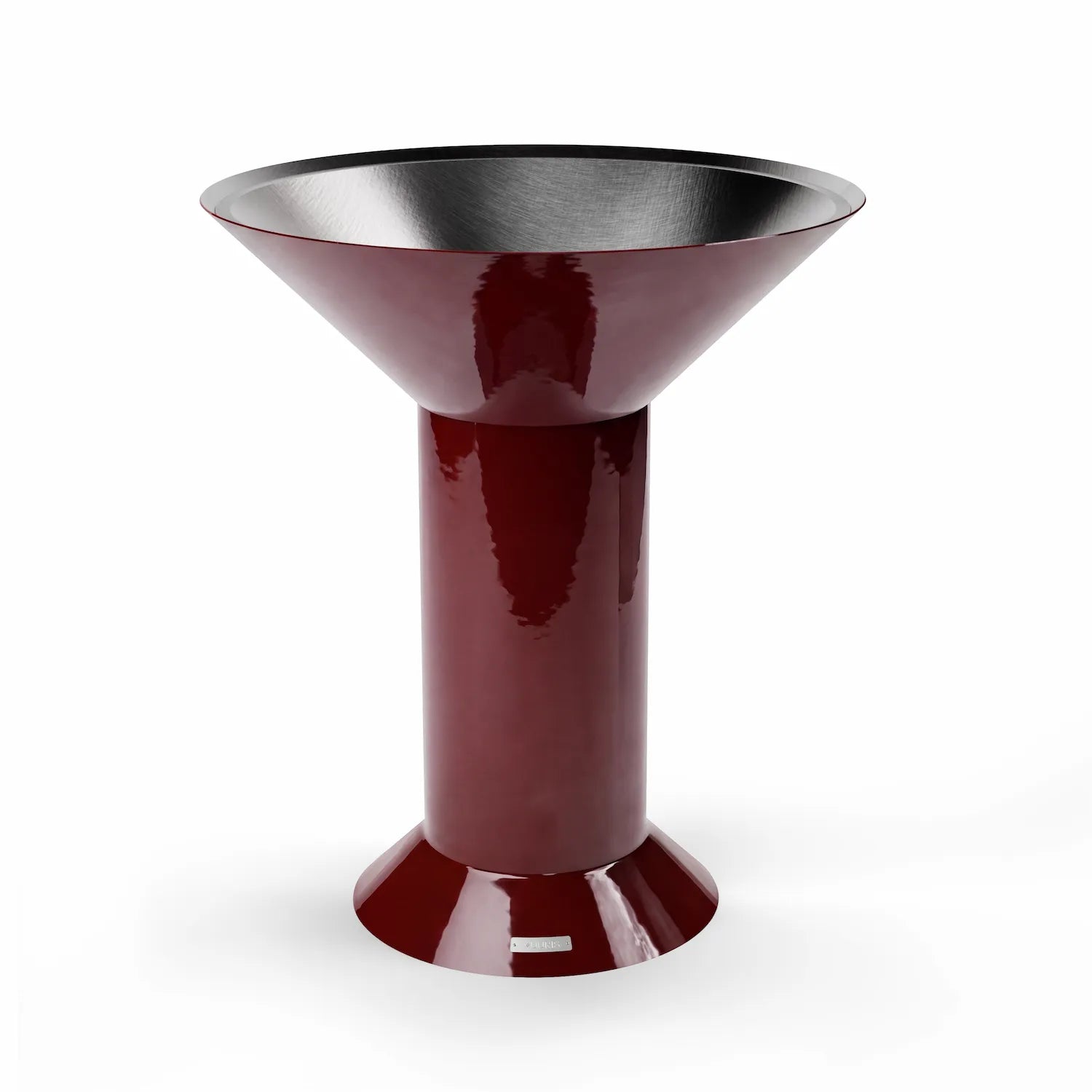 Vuuris Garnet outdoor fire pit in bordeaux porcelain enamel on the large base (~36 inches, counter height), open-fire configuration without cooking plate