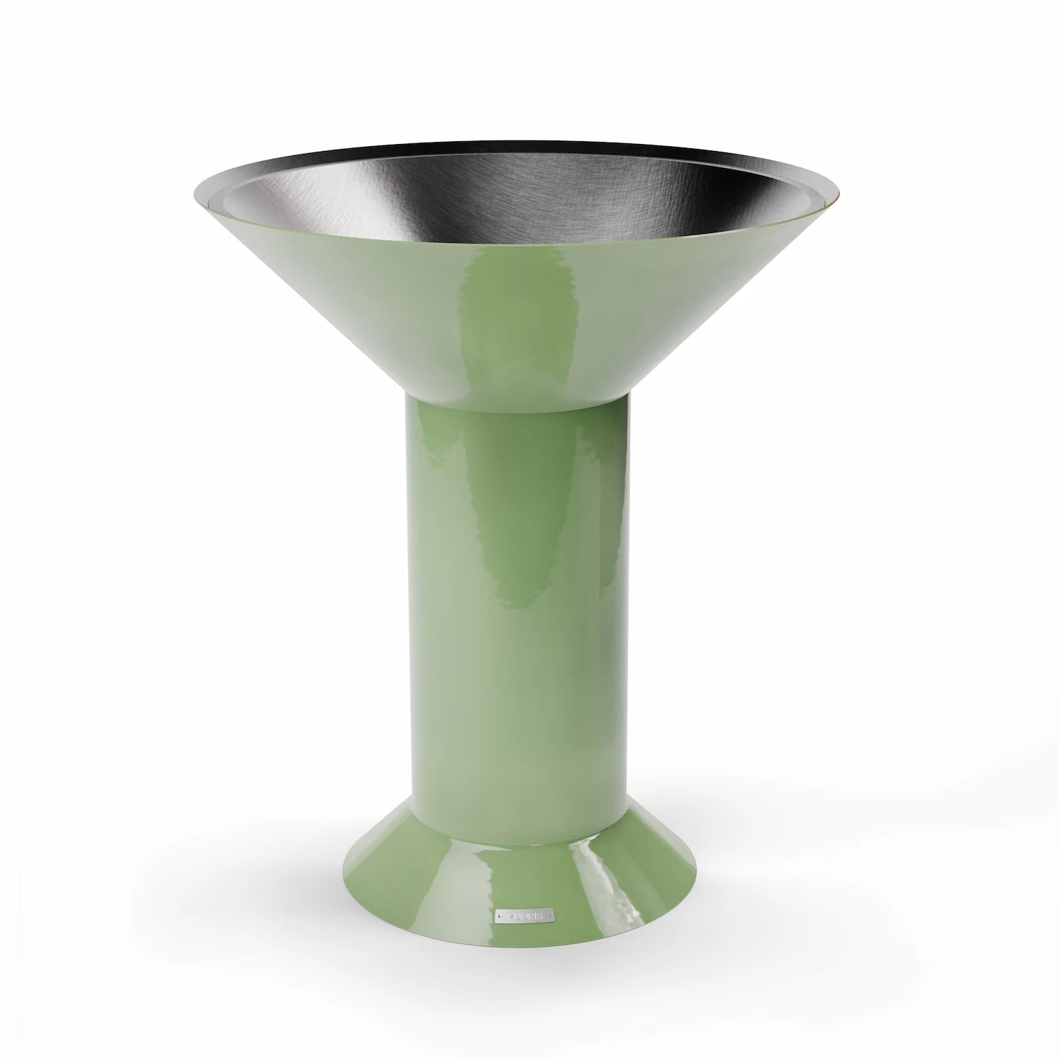 Vuuris Sage outdoor fire pit in earthy green porcelain enamel on the large base (~36 inches, counter height), open-fire configuration without cooking plate