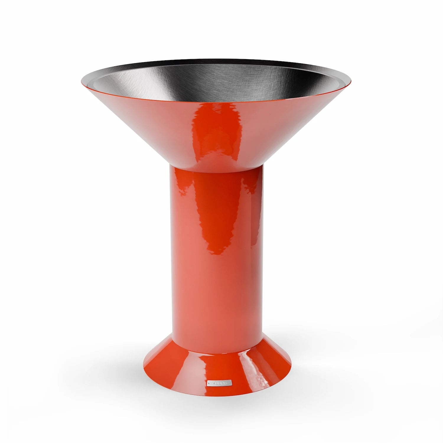 Vuuris Tiger outdoor fire pit in vibrant orange porcelain enamel on the large base (~36 inches, counter height), open-fire configuration without cooking plate